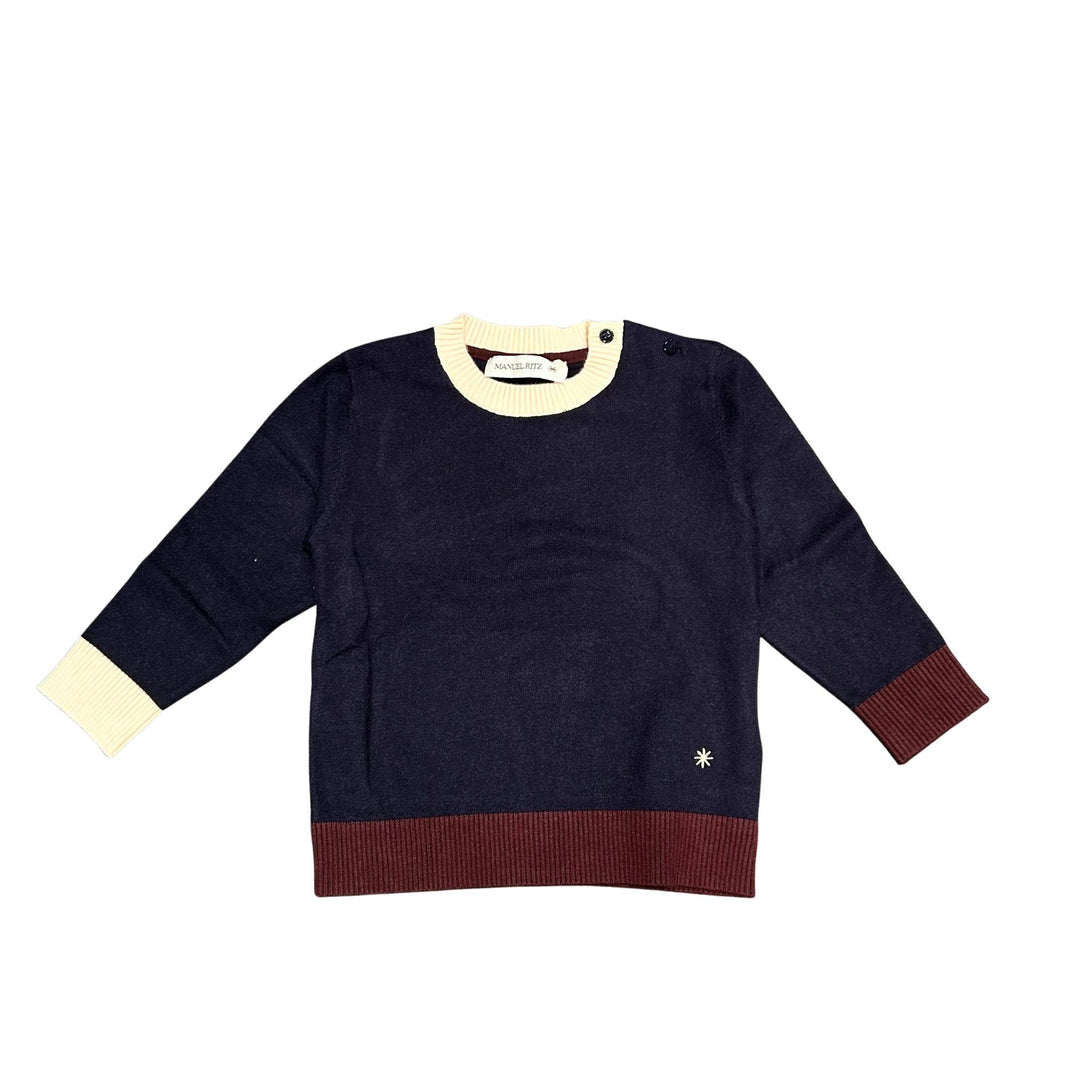 Maglia misto lana sottile da bambino con bordi a contrasto MR3150BLU MANUEL RITZ