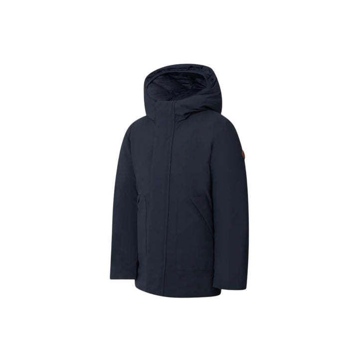 Giubbino da bambino Albi a parka in tessuto tecnico con cappuccio imbottito in ecopiuma con grado di calore alto ALBIJBLU SAVE THE DUCK