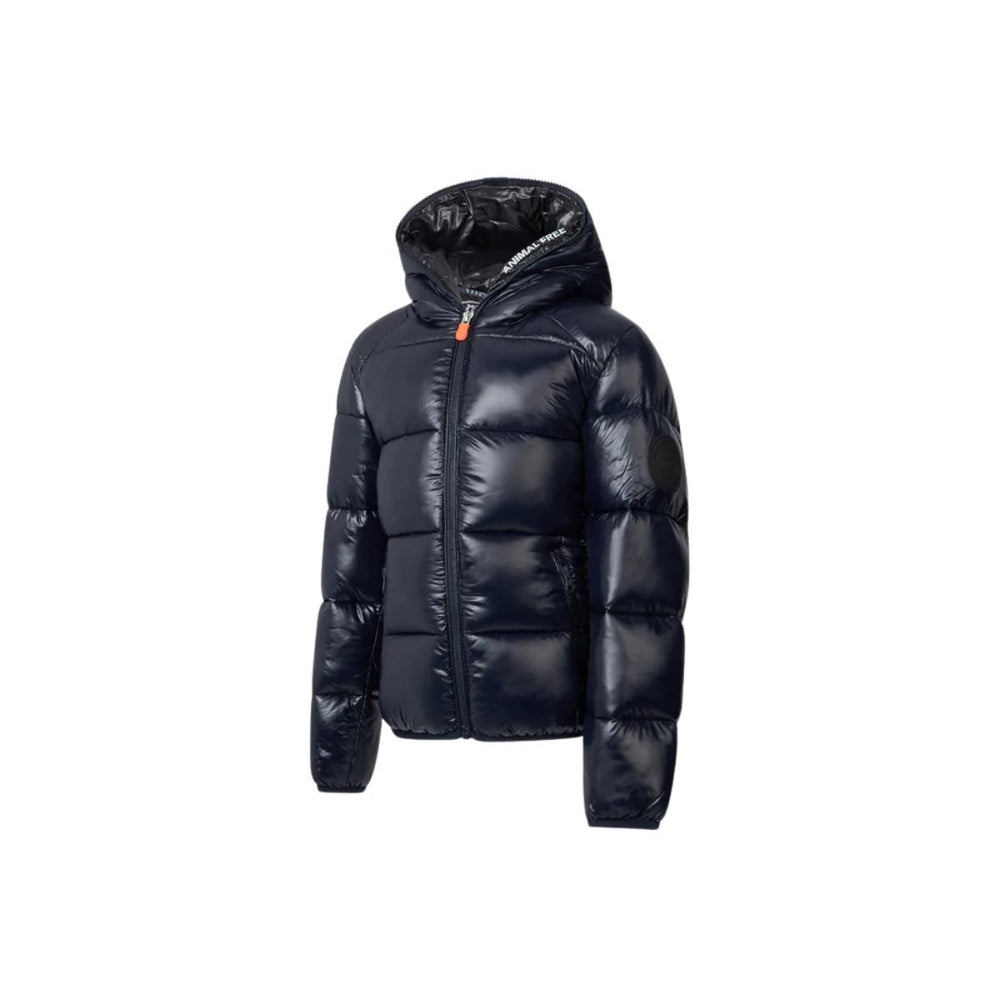Giubbino unisex da bambini in tessuto tecnico lucido a bomber con cappuccio imbottito in ecopiuma con grado di calore alto ARTIEKBLU SAVE THE DUCK