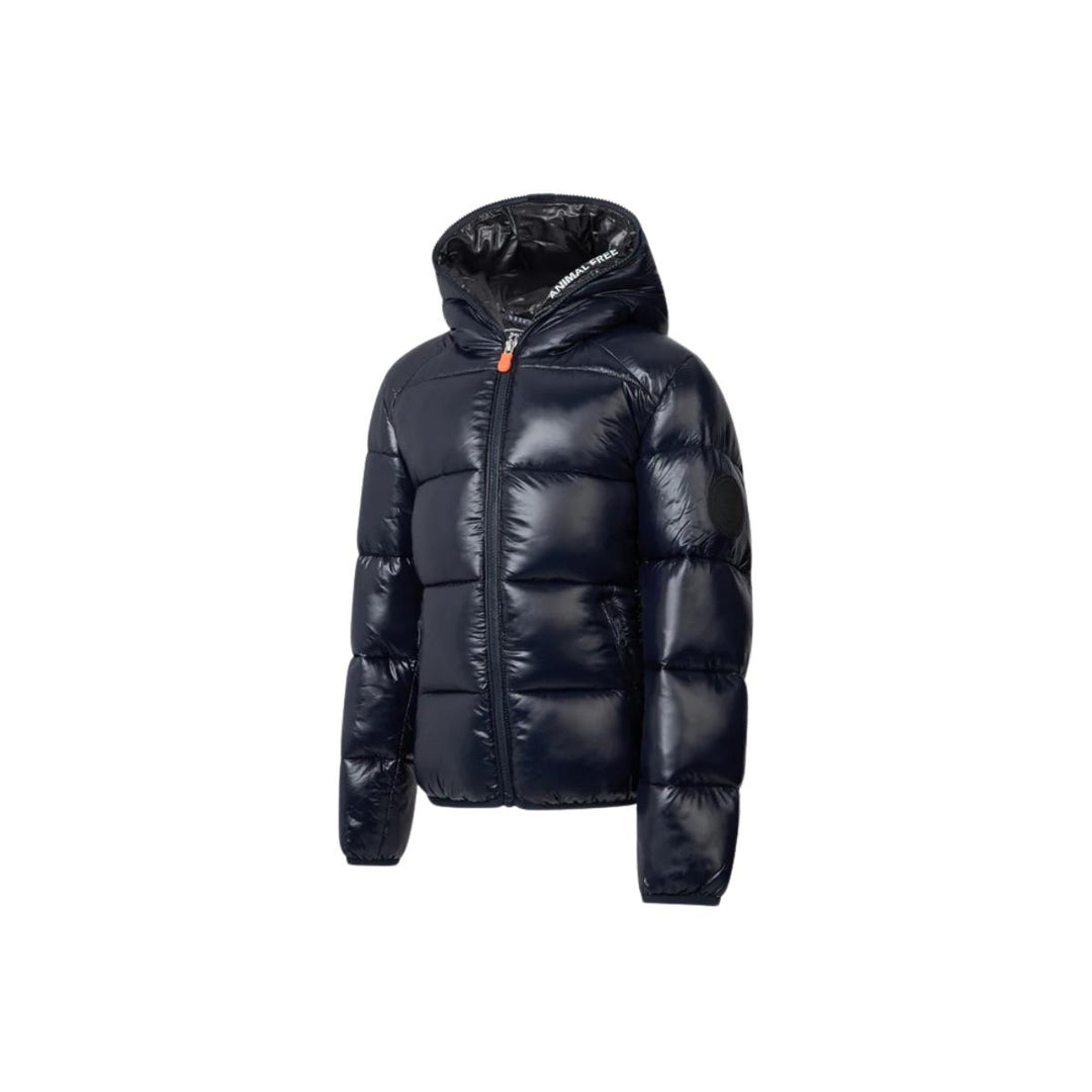 Giubbino unisex da bambini in tessuto tecnico lucido a bomber con cappuccio imbottito in ecopiuma con grado di calore alto ARTIEKBLU SAVE THE DUCK