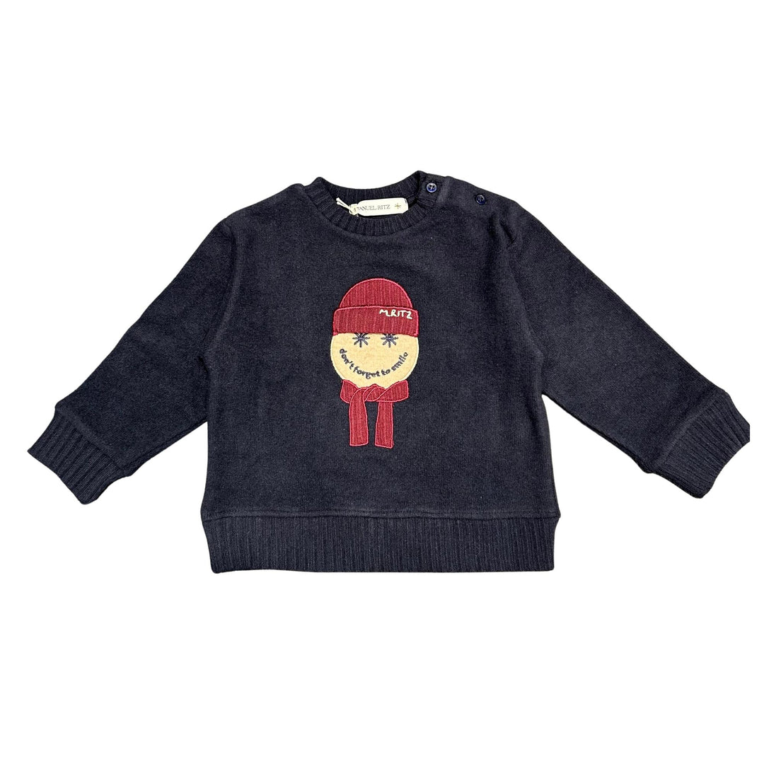 Felpa da bambino effetto maglia girocollo ricamo logo MR3231BLU MANUEL RITZ