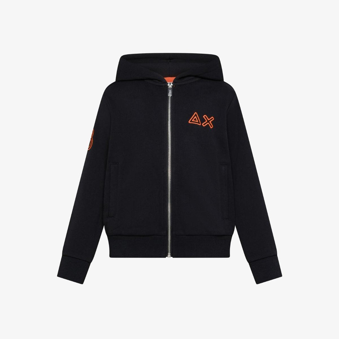 Felpa da bambino con cappuccio fullzip e ricamo logo fluo F45331JNERO SUN 68