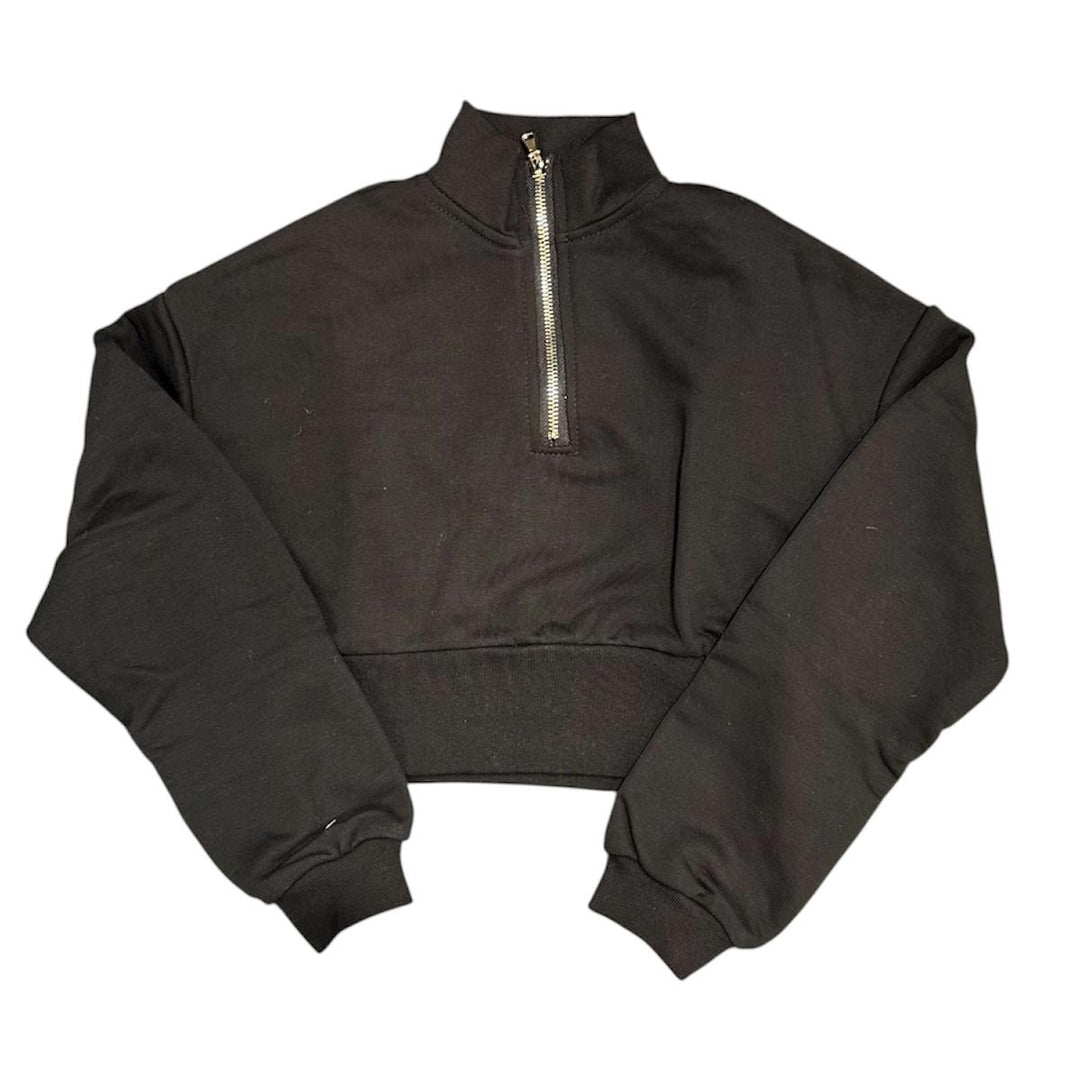 Felpa da bambina corta mezza zip collo lupetto LL3834NERO LULU' BY MISS GRANT