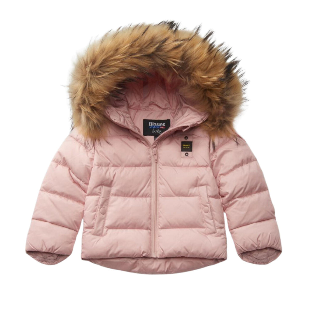 Giubbino in piuma ecologica con cappuccio e pelliccia vera ARMORYROSA BLAUER