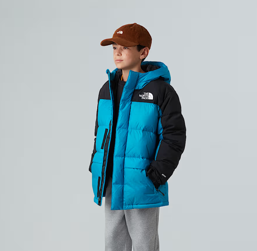 Giubbino in tessuto tecnico lunghezza media sotto sedere con inserti bicolor imbottito in piuma d'oca HIMALAYAN DOWNAZZURRO THE NORTH FACE