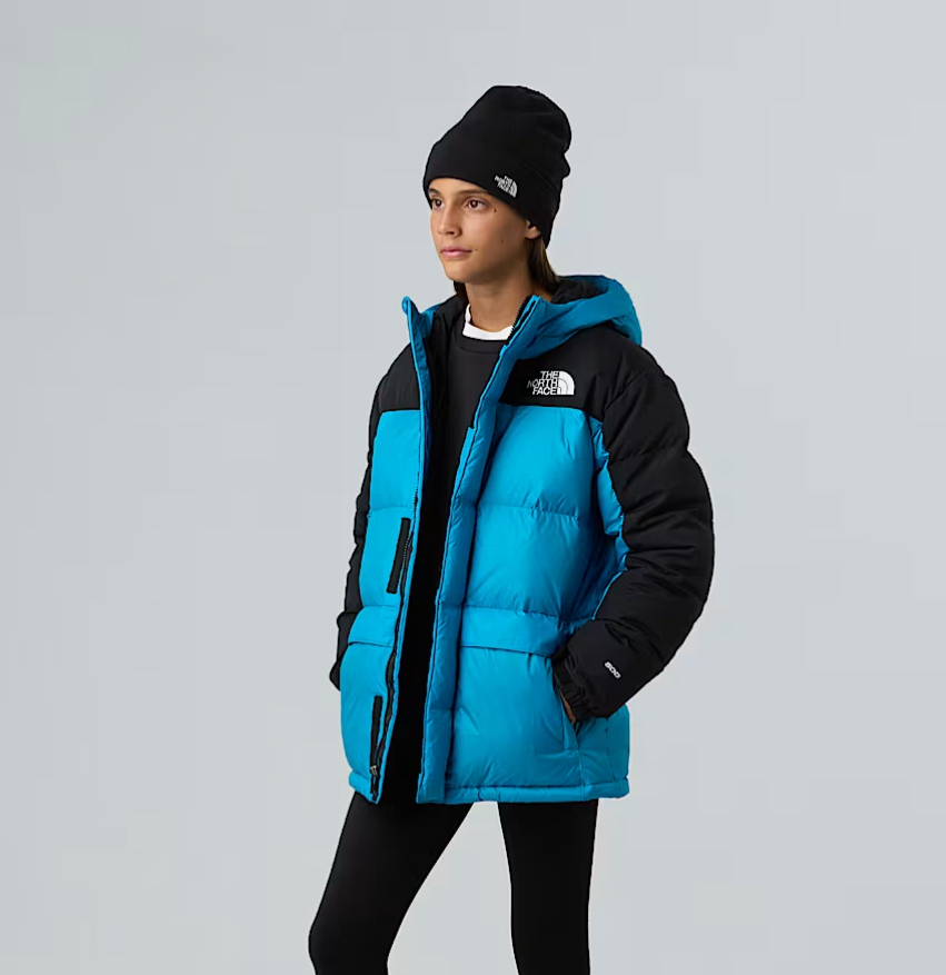 Giubbino in tessuto tecnico lunghezza media sotto sedere con inserti bicolor imbottito in piuma d'oca HIMALAYAN DOWNAZZURRO THE NORTH FACE