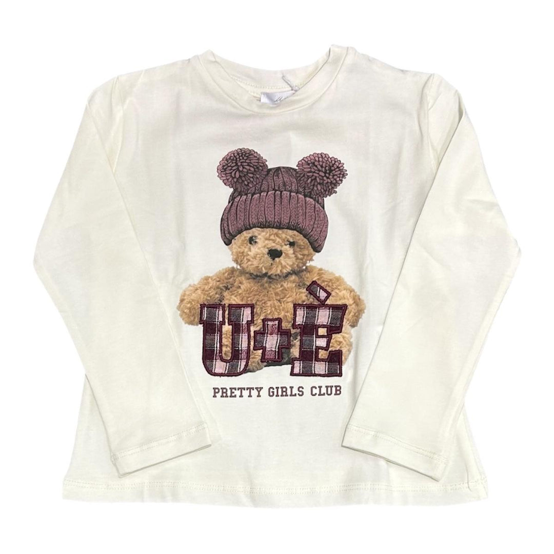 T-shirt da bambina con stampa teddy UE2011PANNA U+E'
