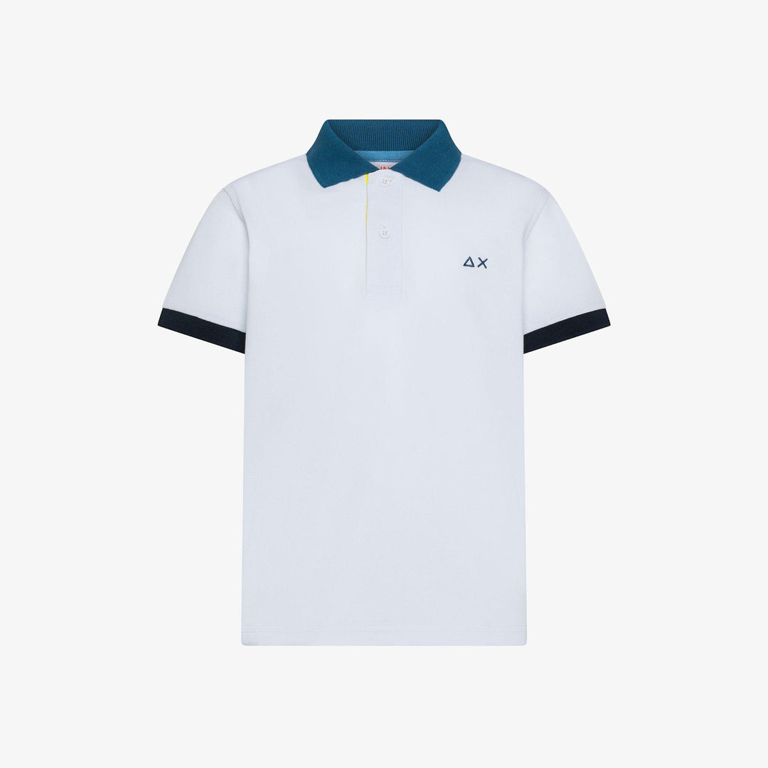 Polo da bambino in piquet di cotone elastico con profili a contrasto 3 colori A36316KBIANCO SUN 68