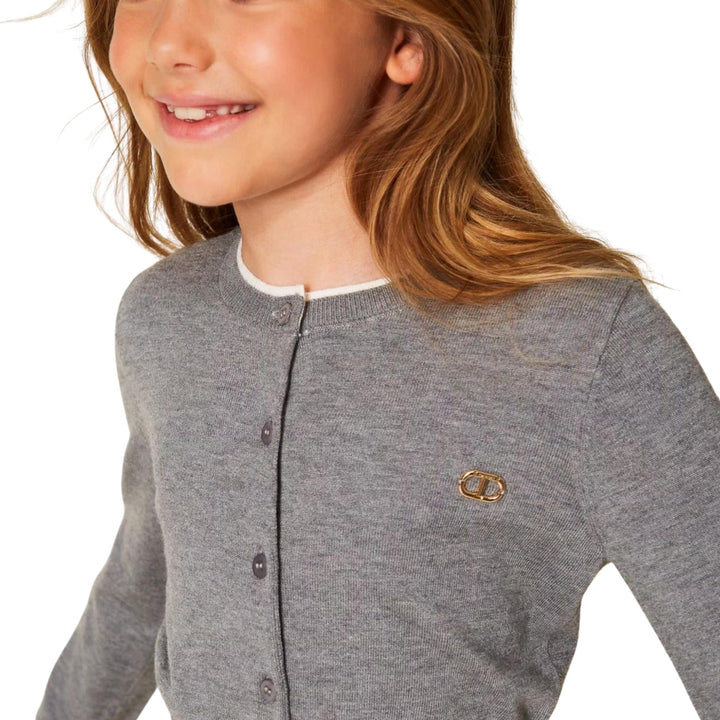 Cardigan misto lana da bambina con bottoni e logo GB3071GRIGIO TWIN-SET