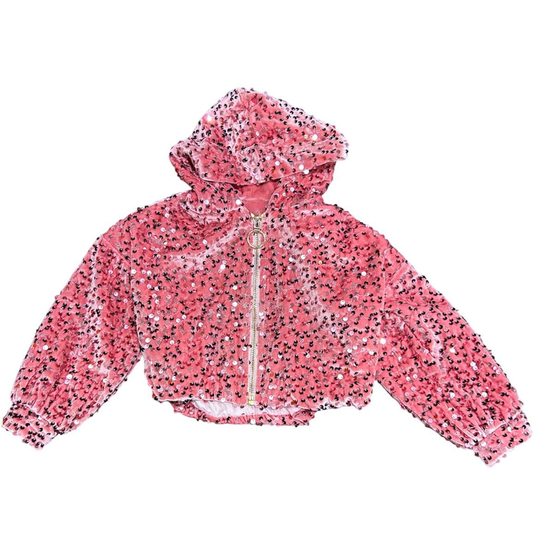 Felpa da bambina full zip effetto ciniglia con strass UE2114ROSA U+E'