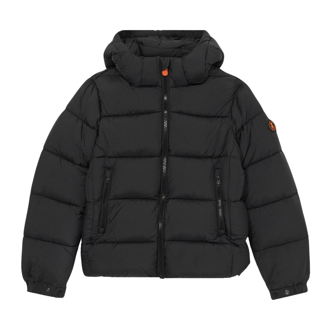 Giubbino da bambino Foster in tessuto tecnico con imbottitura in ecopiuma cappuccio staccabile , grado di calore alto FOSTERJNERO SAVE THE DUCK