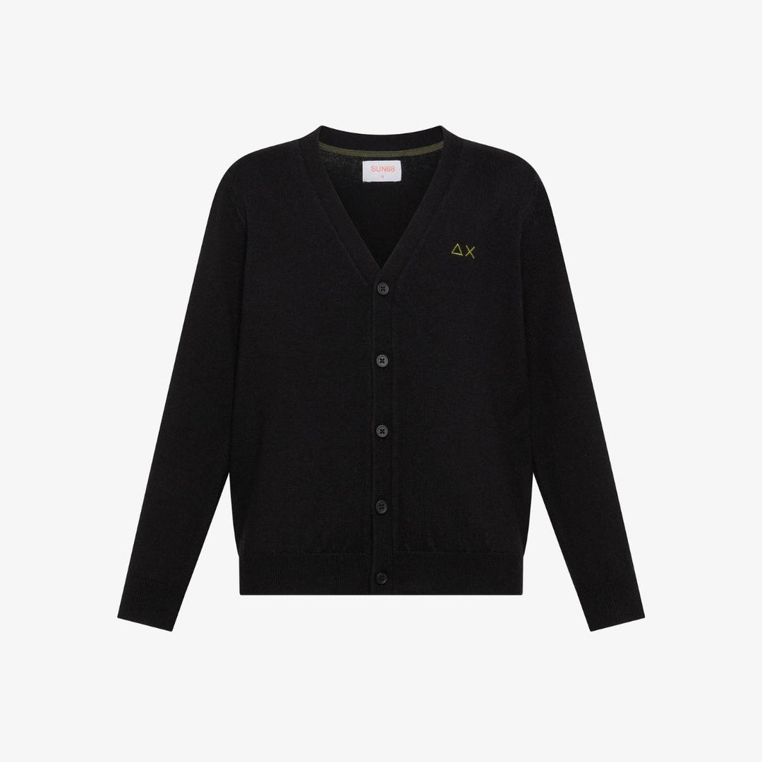 Cardigan da bambino in misto lana e cotone con bottoni K45303JNERO SUN 68