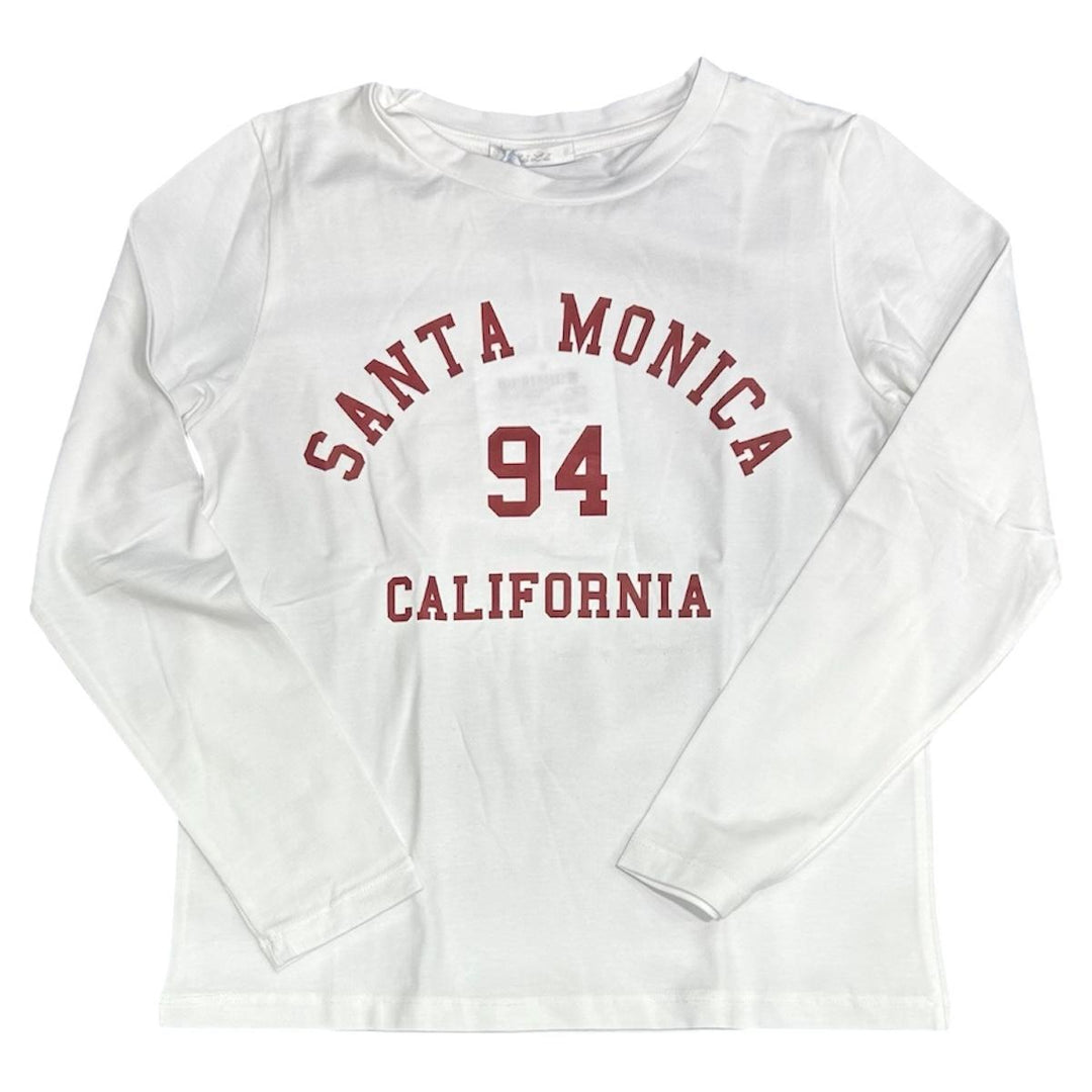 T-shirt da bambina in cotone manica lunga con stampa santa monica LL4108PANNA LULU' BY MISS GRANT