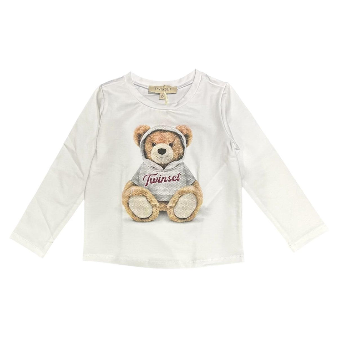 T-shirt da bambina in cotone con stampa teddy GB2036PANNA TWIN-SET
