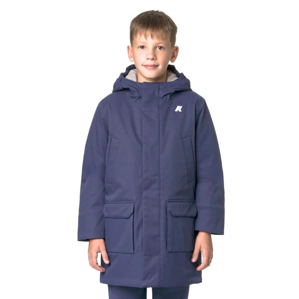Giubbino da bambino Jarko marmotta lunghezza 3/4 in tessuto tecnico 4 tasche con imbottitura in ecopelliccia K1128HWKB2B K-WAY