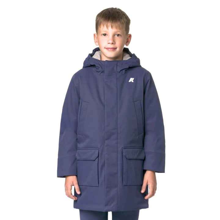 Giubbino da bambino Jarko marmotta lunghezza 3/4 in tessuto tecnico 4 tasche con imbottitura in ecopelliccia K1128HWKB2B K-WAY