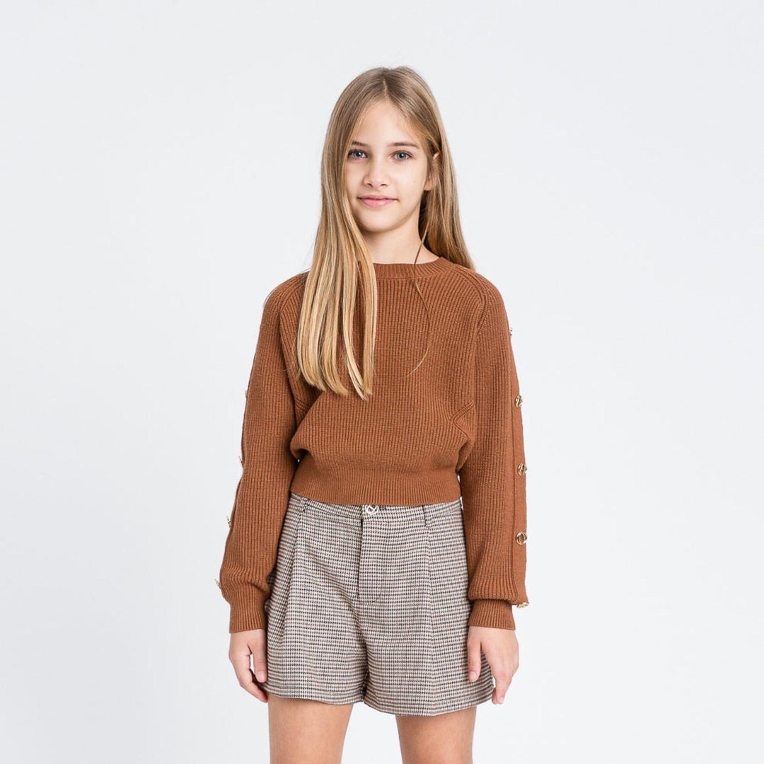 Maglia misto lana da bambina a coste con bottoni gioiello GJ3061CAMMELLO TWIN-SET