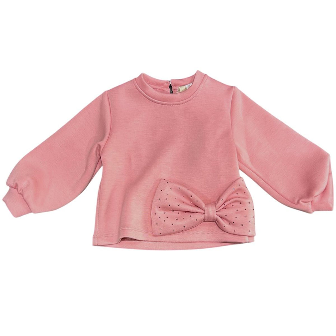 Felpa da neonata in tessuto tecnico con fiocco e strass FL6693ROSA MELISA BAI