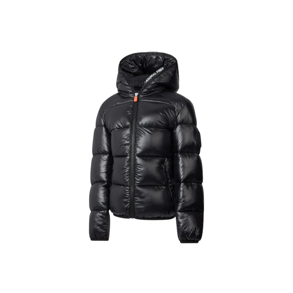 Giubbino unisex da bambini in tessuto tecnico lucido a bomber con cappuccio imbottito in ecopiuma con grado di calore alto ARTIEJNERO SAVE THE DUCK
