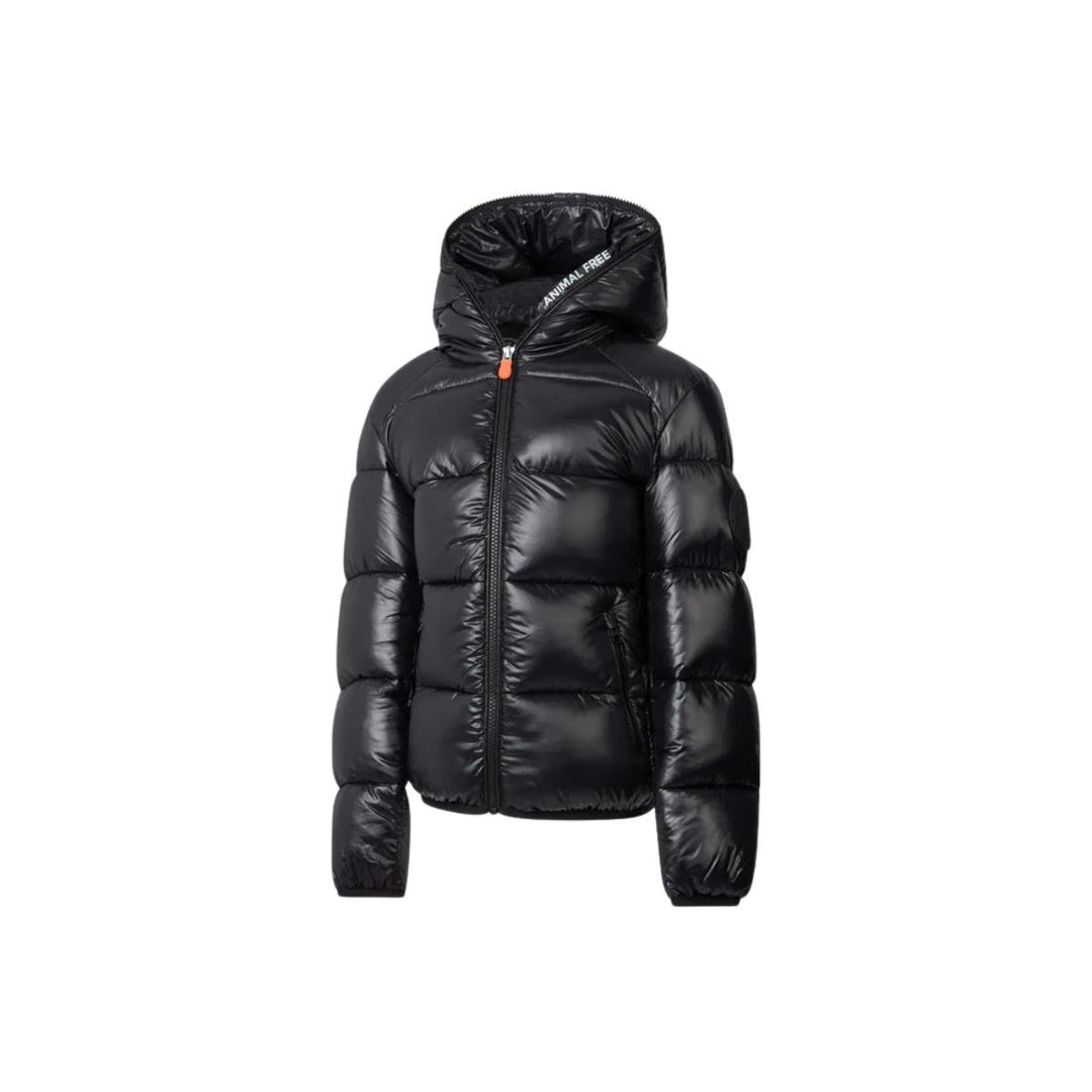 Giubbino unisex da bambini in tessuto tecnico lucido a bomber con cappuccio imbottito in ecopiuma con grado di calore alto ARTIEJNERO SAVE THE DUCK