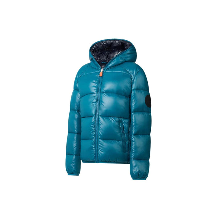Giubbino unisex da bambini in tessuto tecnico lucido a bomber con cappuccio imbottito in ecopiuma con grado di calore alto ARTIEKOTTANIO SAVE THE DUCK