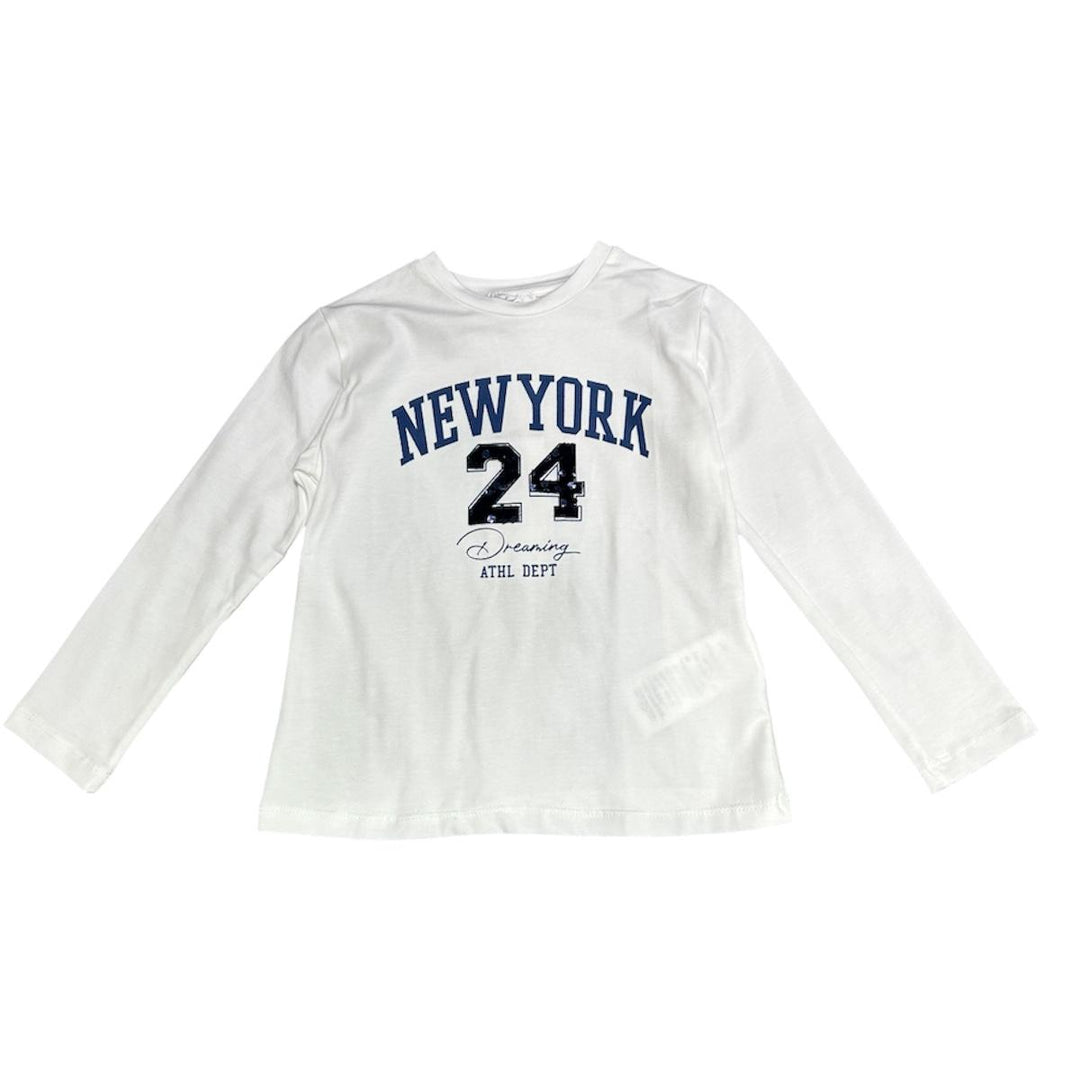 T-shirt da bambina manica lunga in cotone con stampa UE1930PANNA U+E'