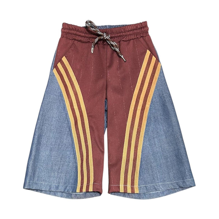 Pantalone da bambina in felpa largo con patch in jeans e bande ST0124BORDÒ SO TWEE by MISS GRANT