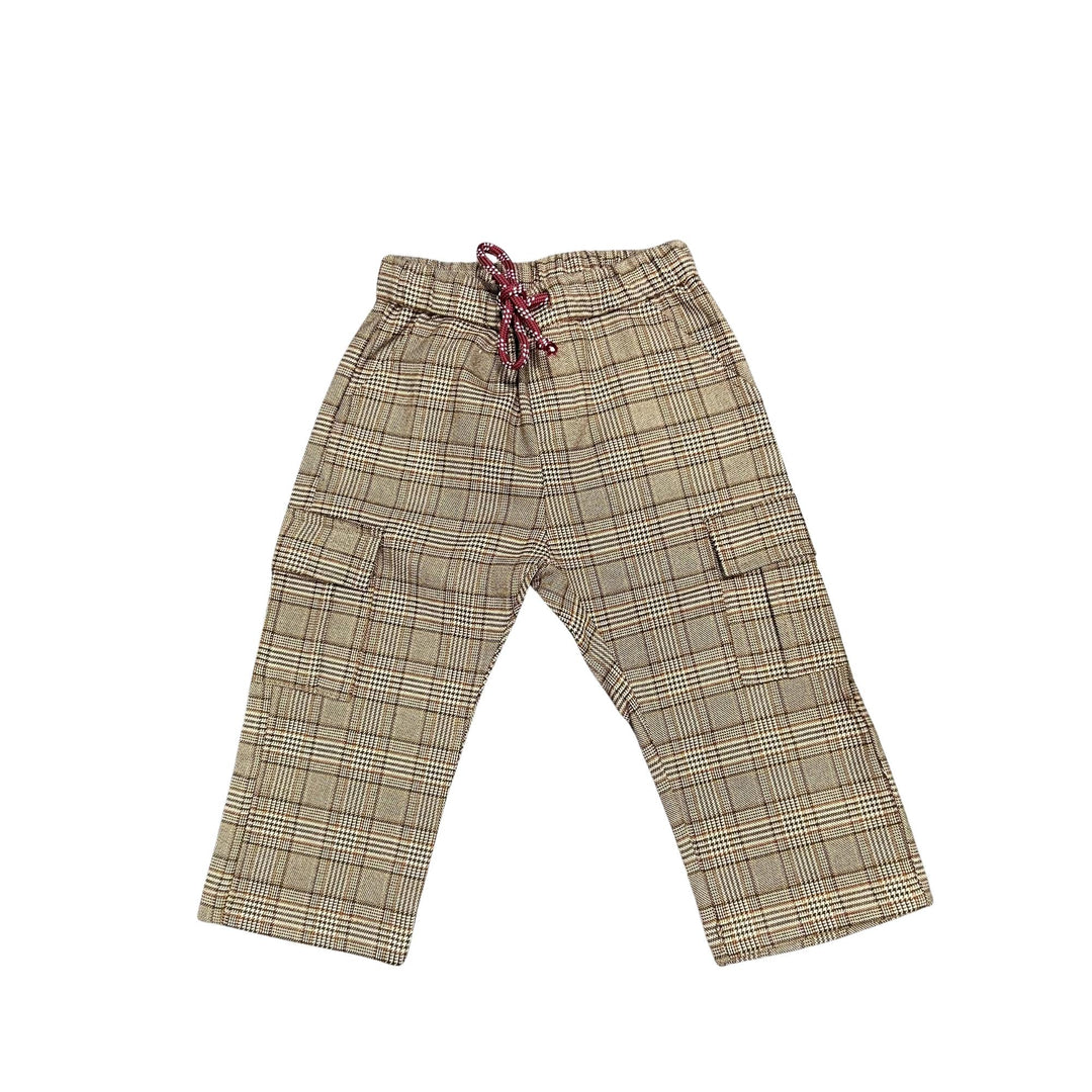 Pantalone da bambino con elastico in vita tasconi a fantasia quadri MR3180KBEIGE MANUEL RITZ