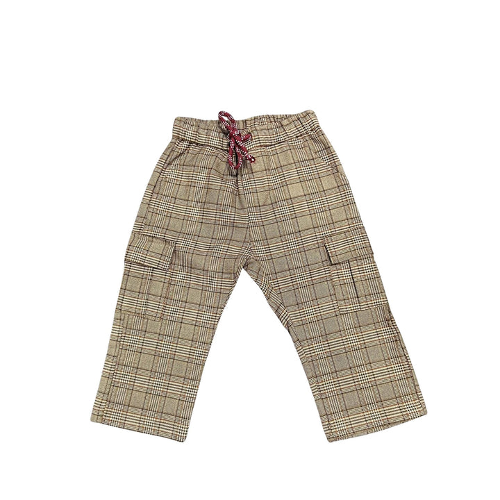 Pantalone da bambino con elastico in vita tasconi a fantasia quadri MR3180KBEIGE MANUEL RITZ