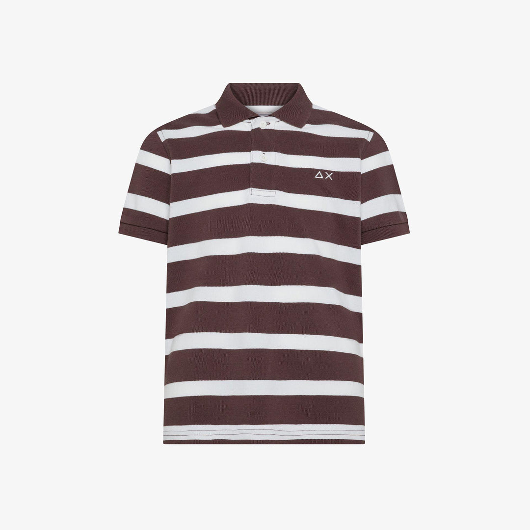 Polo da bambino in piquet di cotone elastico a righe larghe con logo A36328KMORO-PANNA SUN 68