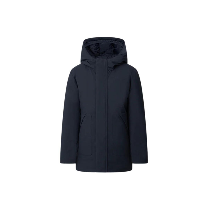 Giubbino da bambino Albi a parka in tessuto tecnico con cappuccio imbottito in ecopiuma con grado di calore alto ALBIJBLU SAVE THE DUCK