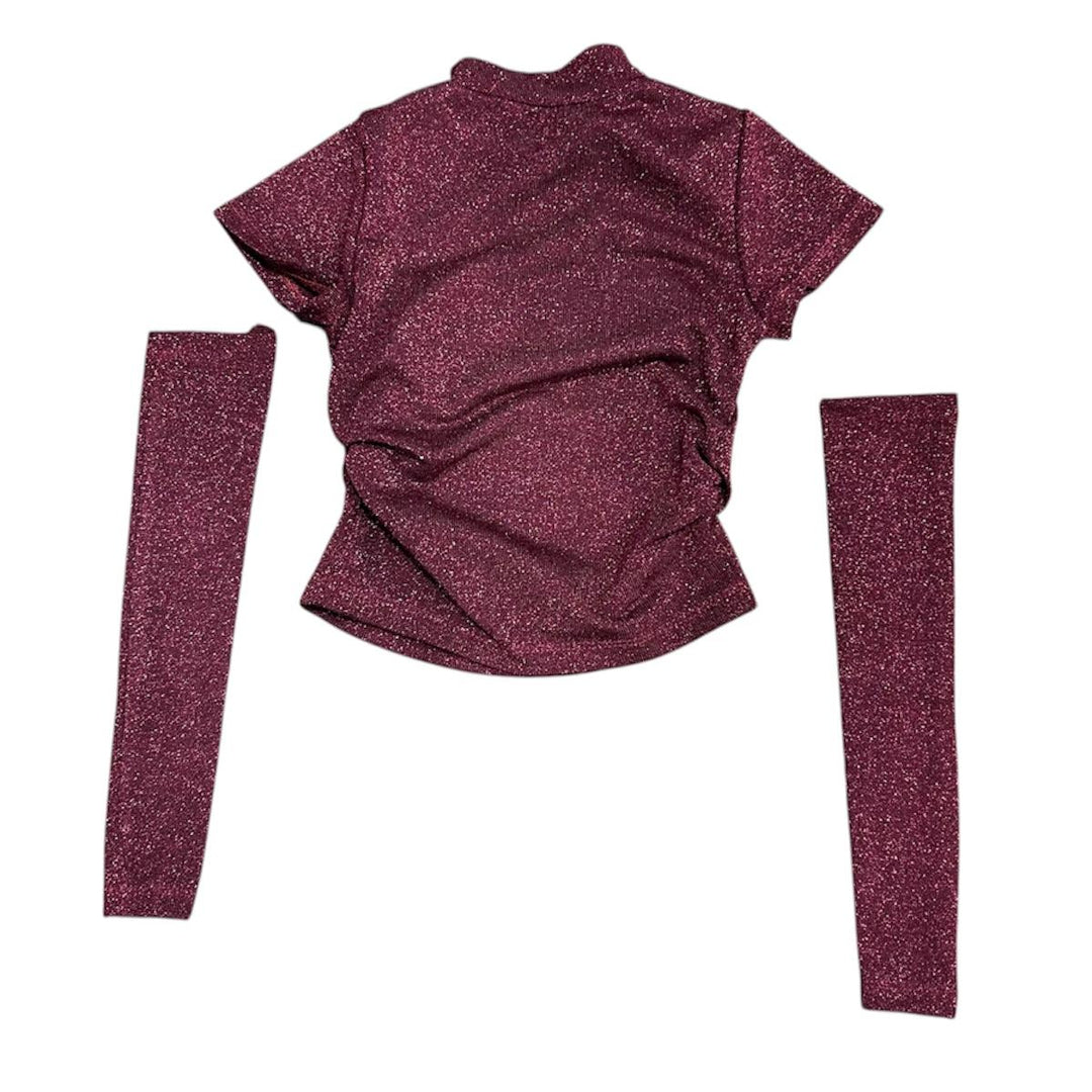 T-shirt a lupetto da bambina mezza manica con manicotti effetto glitter LL4053BORDÒ LULU' BY MISS GRANT