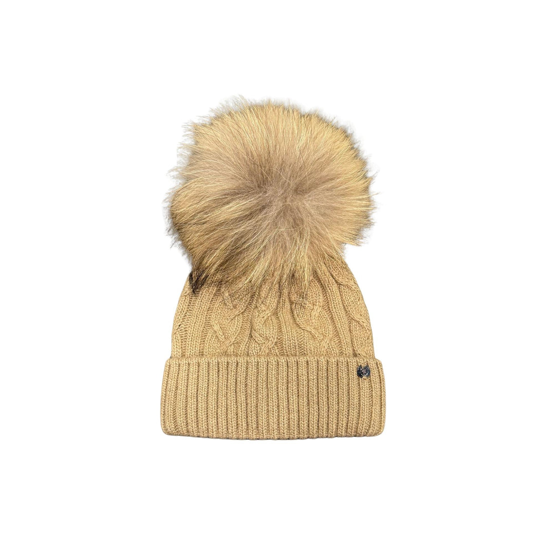 Cappello da bambini misto cashmere lavorazione a trecce con ponpon originale in Murmasky CT1610ABEIGE SCURO GIO HIGUAMY
