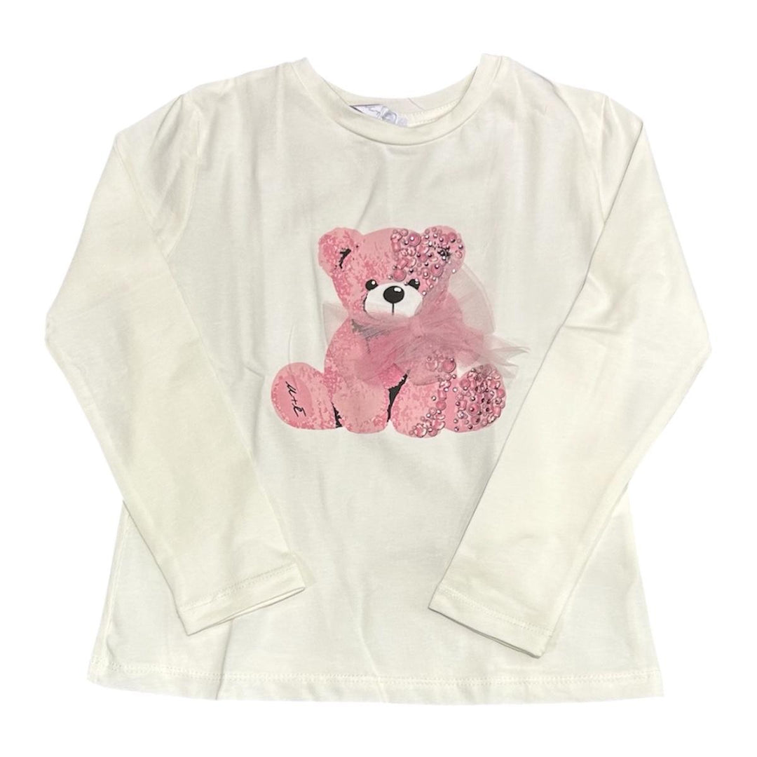 T-shirt da bambina in cotone con stampa e tulle UE2038PANNA U+E'