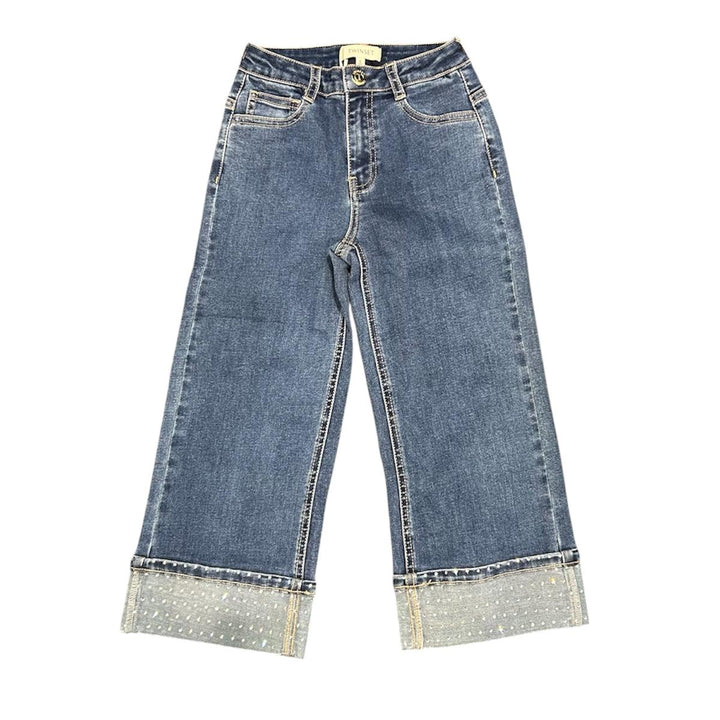 Jeans da bambina in tela elastica over con piegone e strass GB2080JEANS TWIN-SET