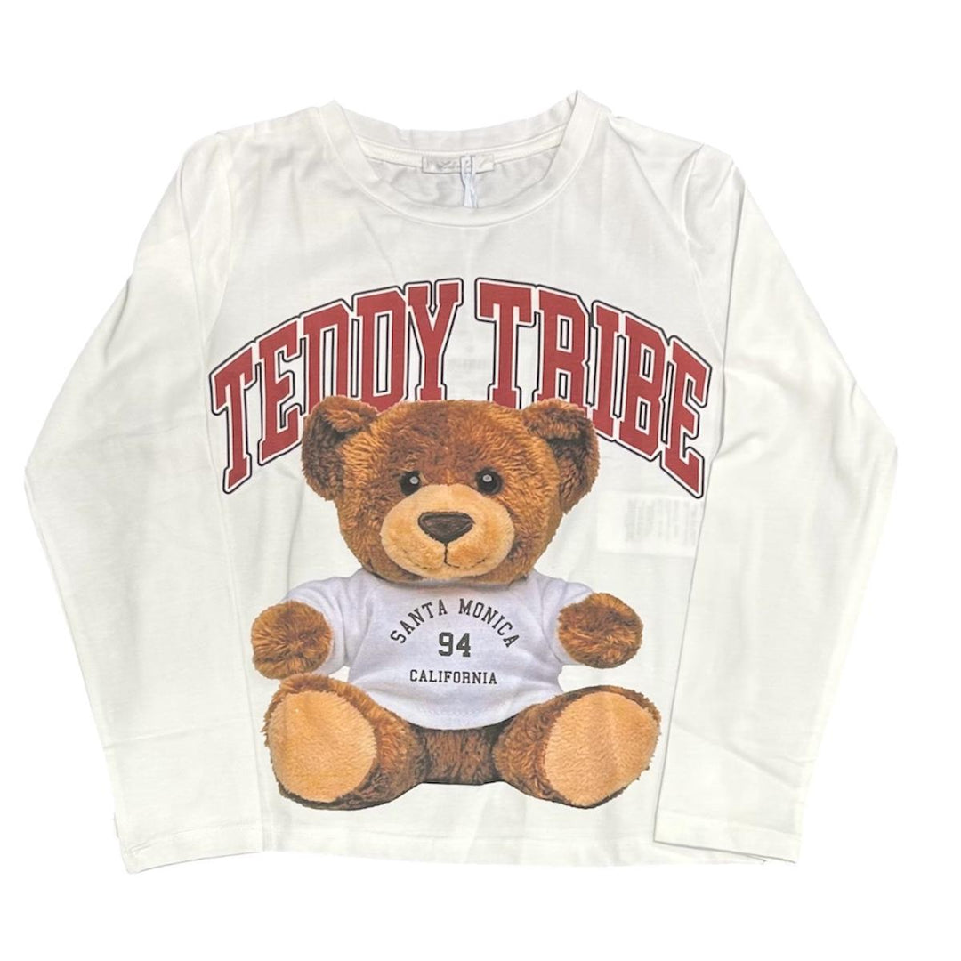 T-shirt da bambina in cotone manica lunga con stampa teddy LL4107JPANNA LULU' BY MISS GRANT